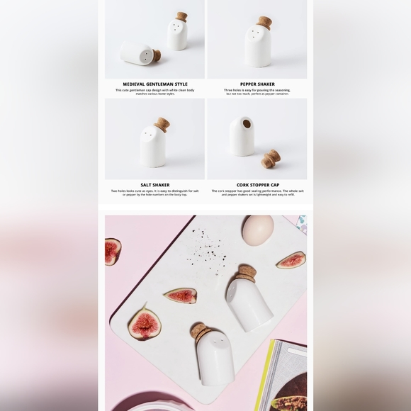 Lifver Salt & Pepper shakers ☆ white porcelain ☆ cork tops ☆ BRAND NEW in box ☆ - Picture 9 of 13